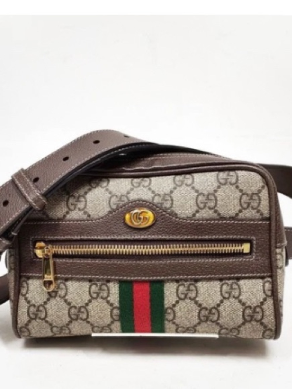 Authentic Gucci GG Supreme Canvas crossbody belt brown tan